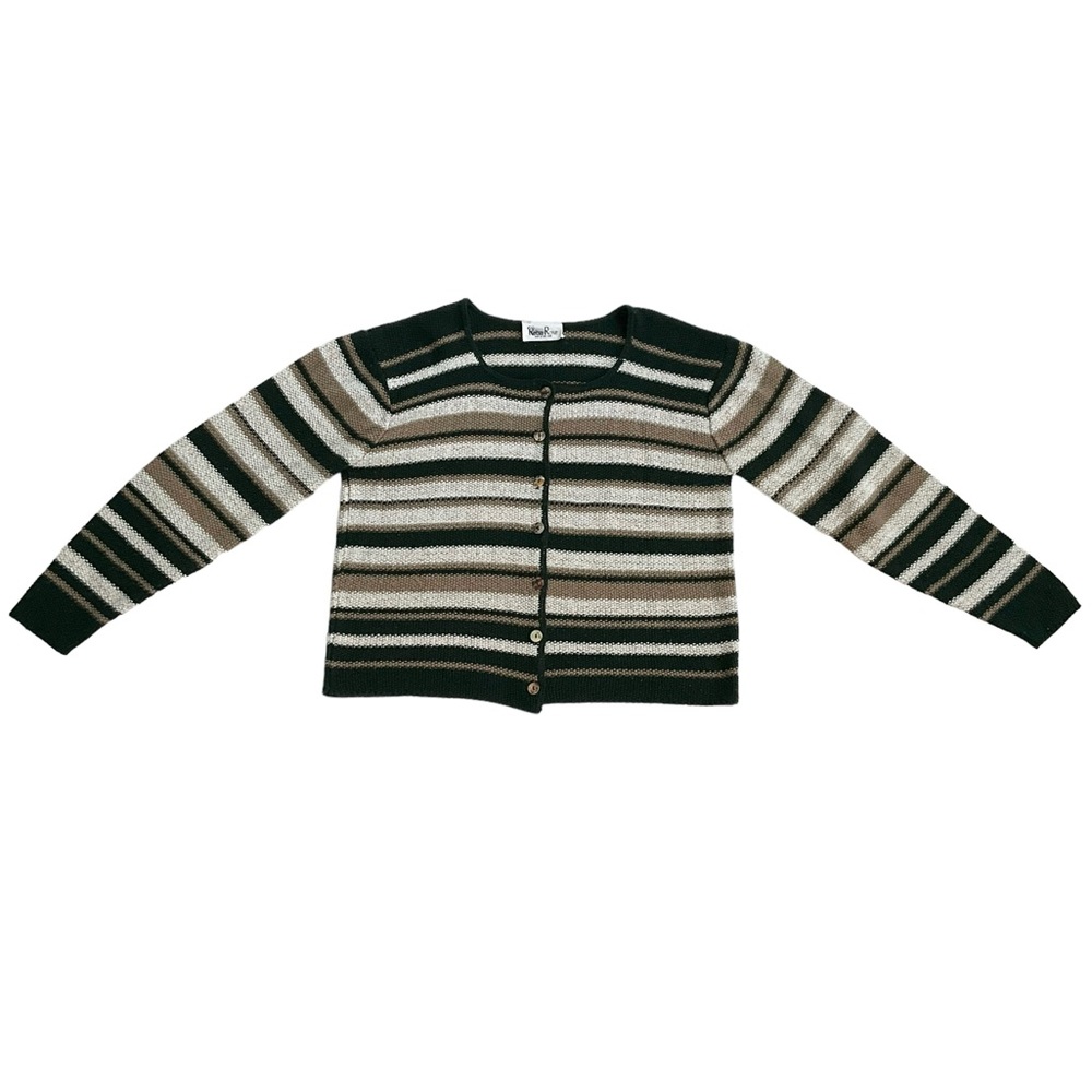 Vintage Reba Rose Boxy Striped Cardigan Sweater Earthy Coastal Cottageco… - Picture 7 of 16